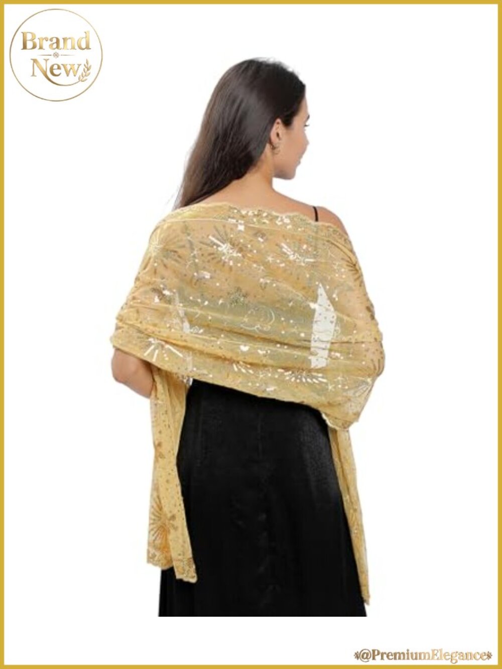 Sheer Lace Chiffon Wrap Shawl for Evening Dress Wedding Formal